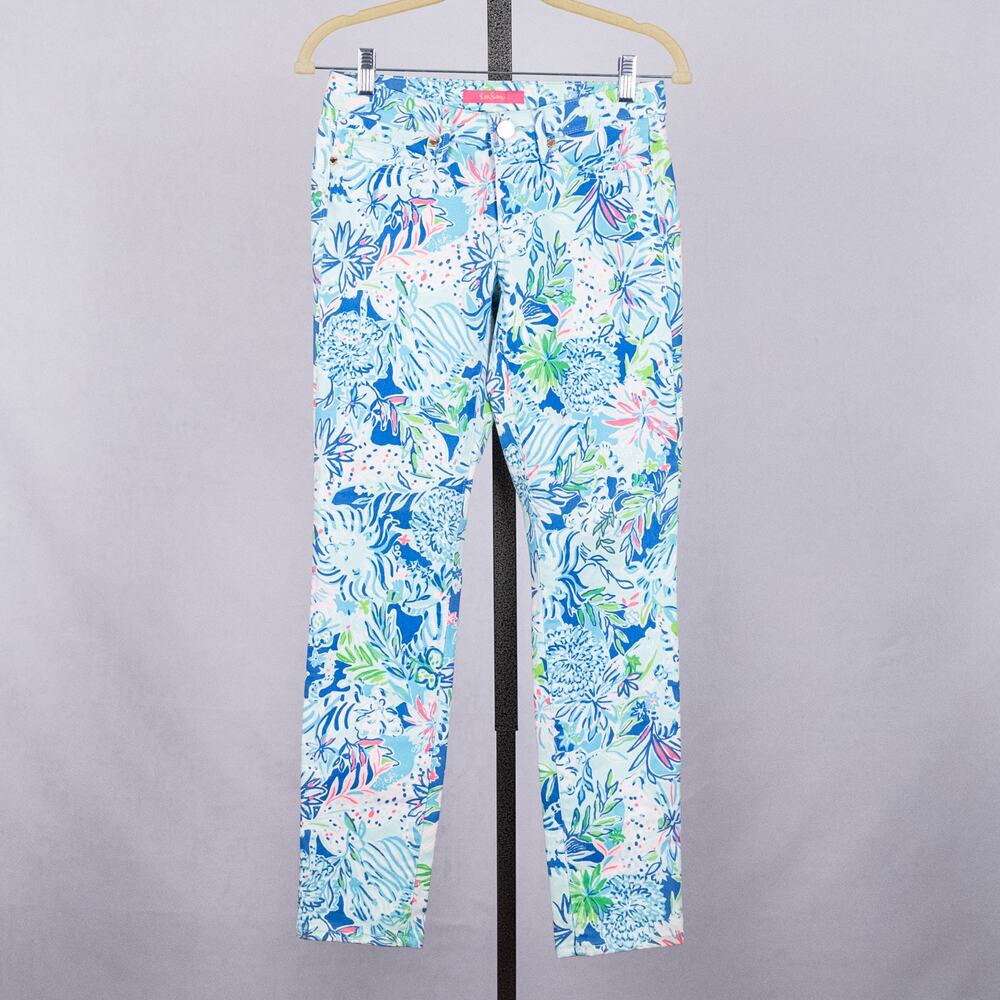 Lilly Pulitzer South Ocean Skinny Jeans SZ 2 Lion Around Colorful Coastal Beach - Picture 3 of 5